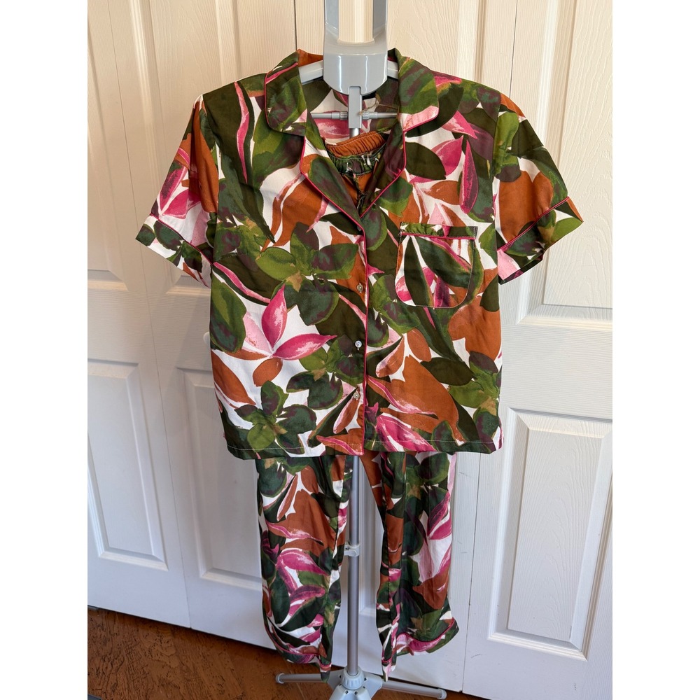 Tahari Sleepwear Women's Short Sleeve Pajama Set Tropical Floral Print Size M‎